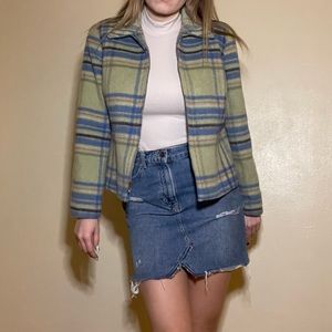 Lime Green Plaid Collared Jacket